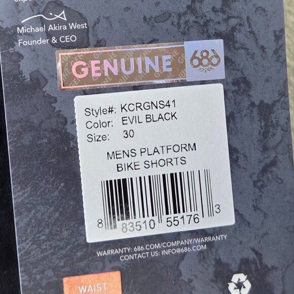 686 Mens Platform Bike Shirts Size 30 Evil Black 12" Inseam Mountain Bike Nylon - Picture 6 of 9